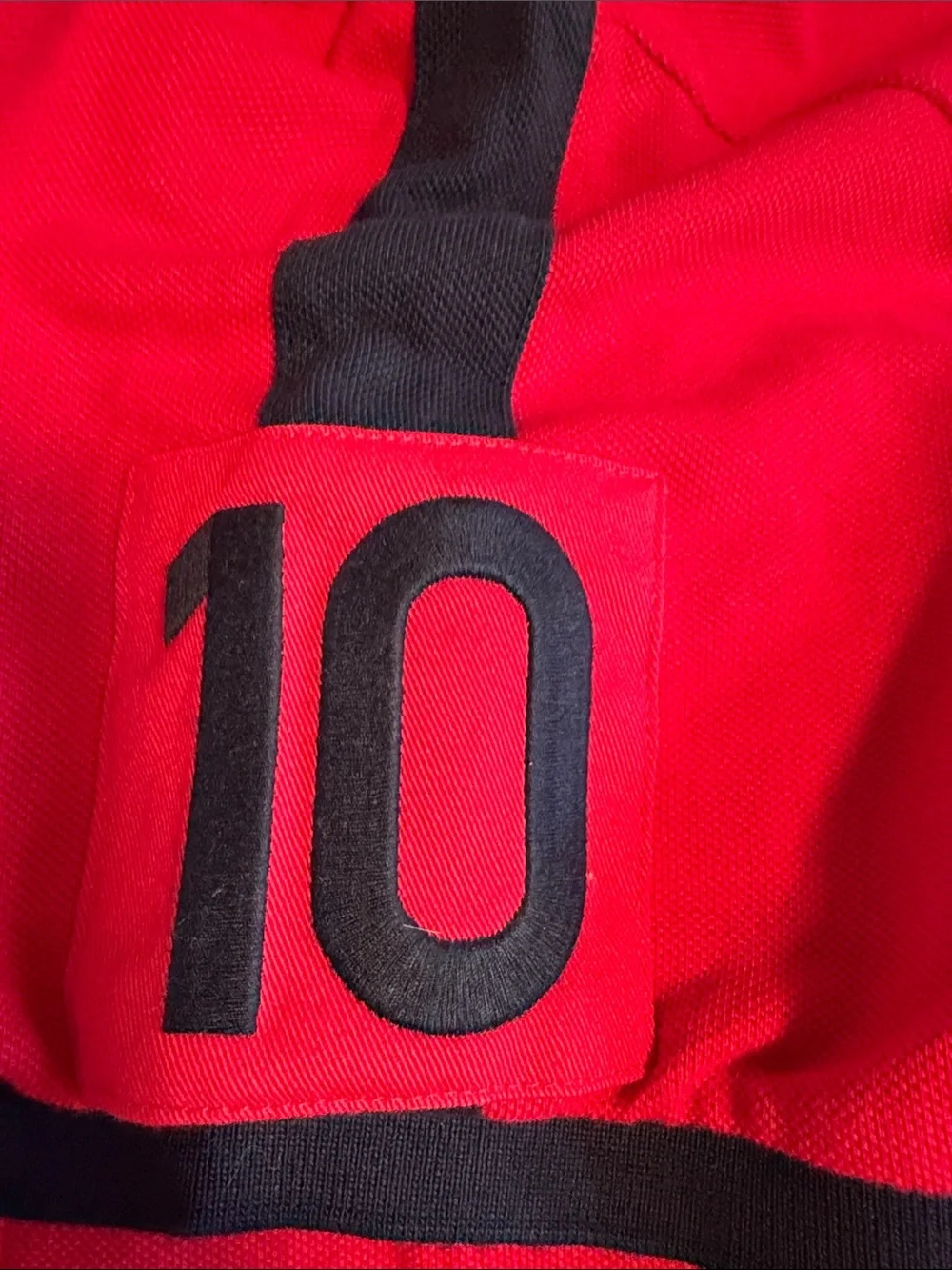 Ralph Lauren Red Polo with Black Stripe and Yellow 'SPAIN'